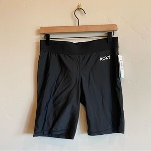 ROXY Solid Black Easy Runner Workout Athletic Bike Shorts